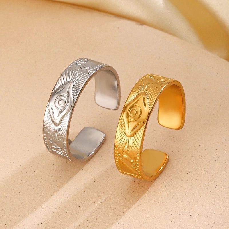 304 Stainless Steel 18K Gold Plated Minimalist Eye Open Rings