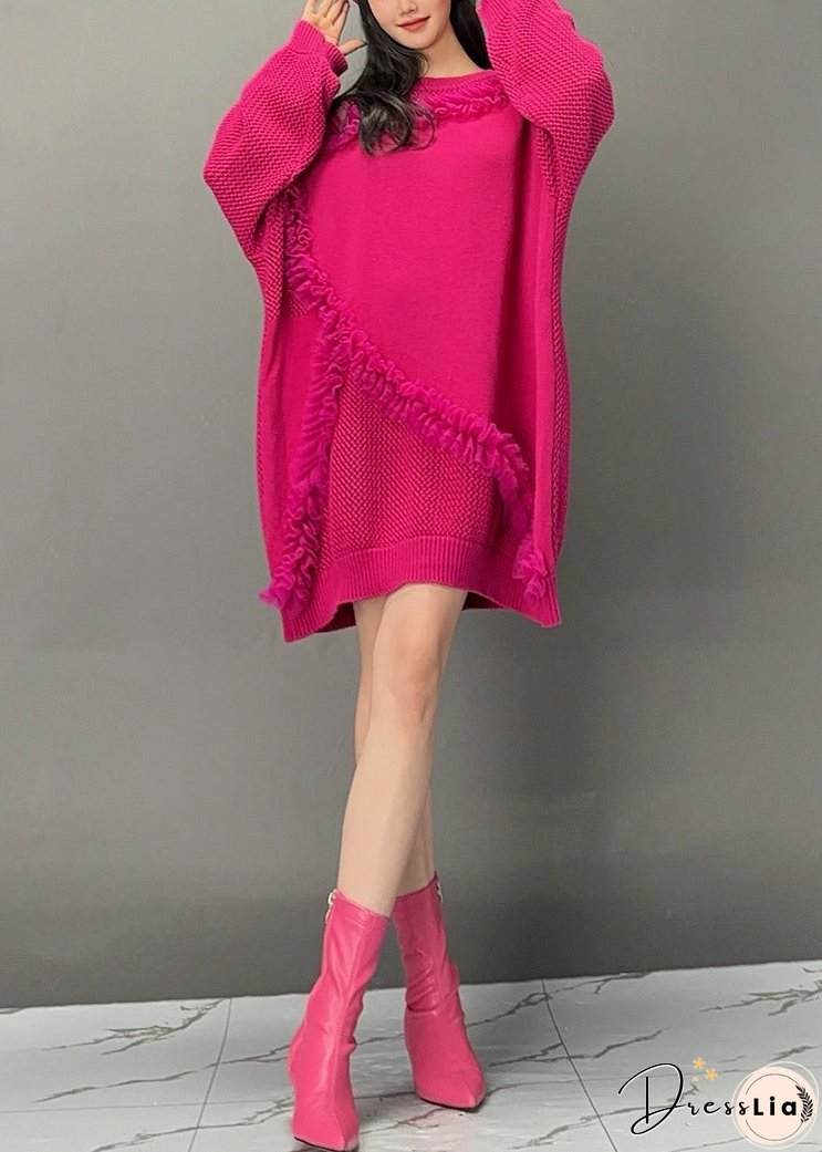 Red O-Neck Hollow Out Solid Sweatshirts Fall