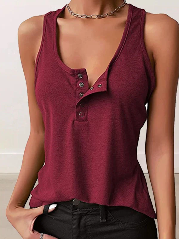 Women's  Solid Color Cold Shoulder Casual Tank Top