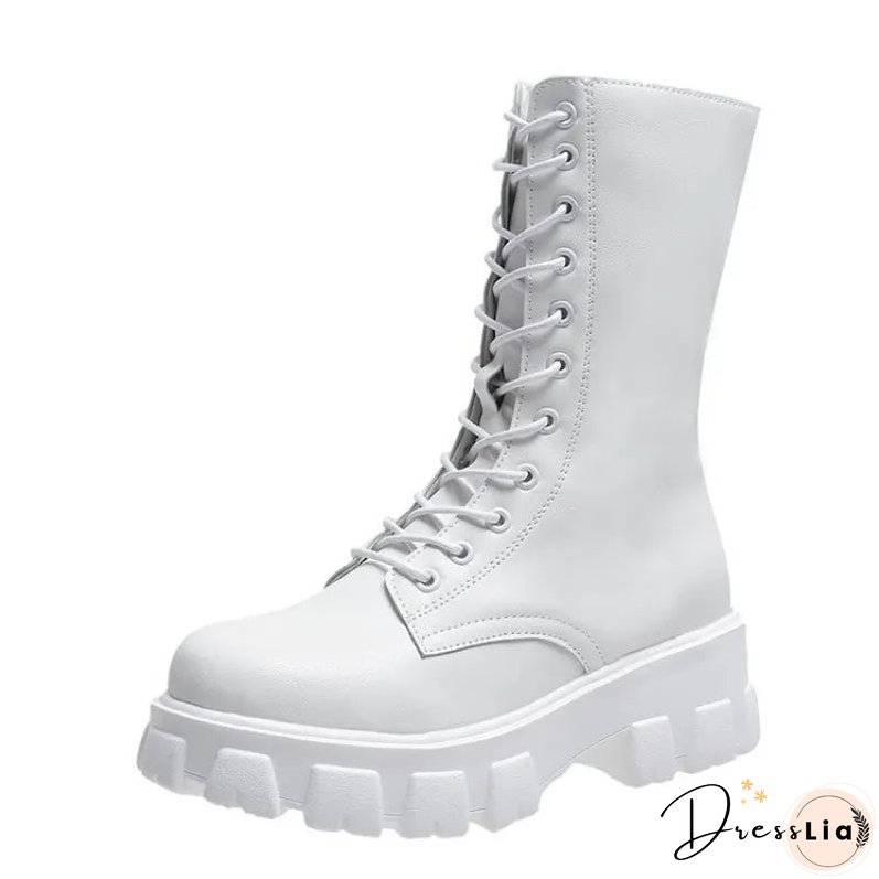 New Thicken Winter Knight Boots Women Knee High Long Square Heel Boots Retro Thick Motorcycle Boots Black White Botas Mujer