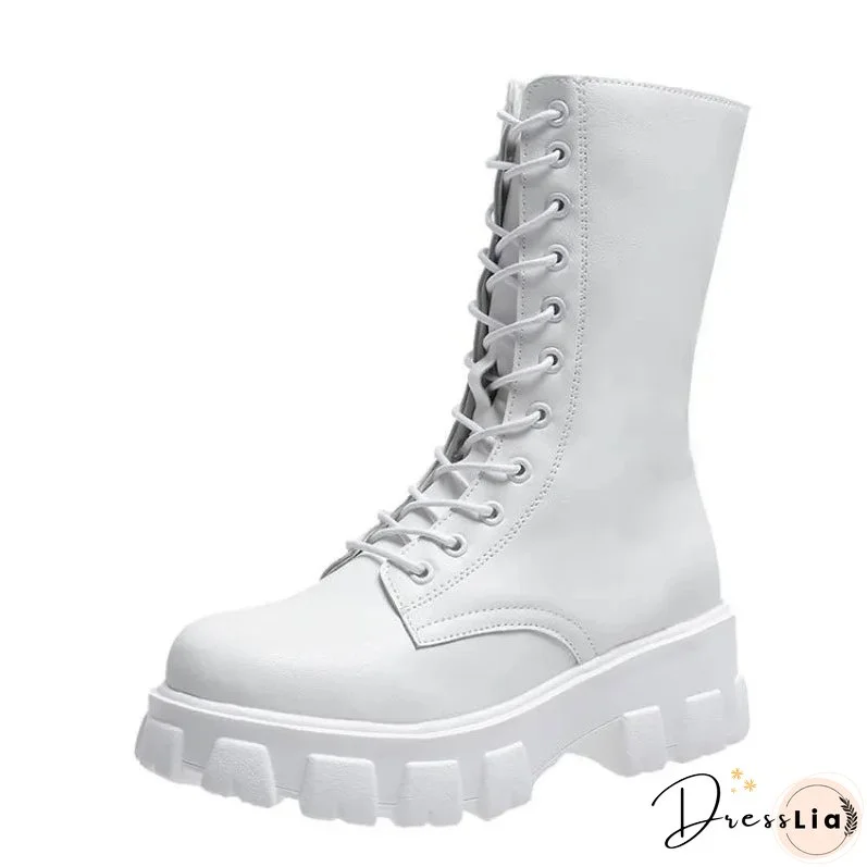 New Thicken Winter Knight Boots Women Knee High Long Square Heel Boots Retro Thick Motorcycle Boots Black White Botas Mujer