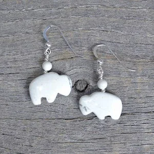 pornhint Pornhint Zuni Fetish style White Howlite Bison/Buffalo Earrings, beaded  with Sterling Silver (Last 3 of Their Kind!)