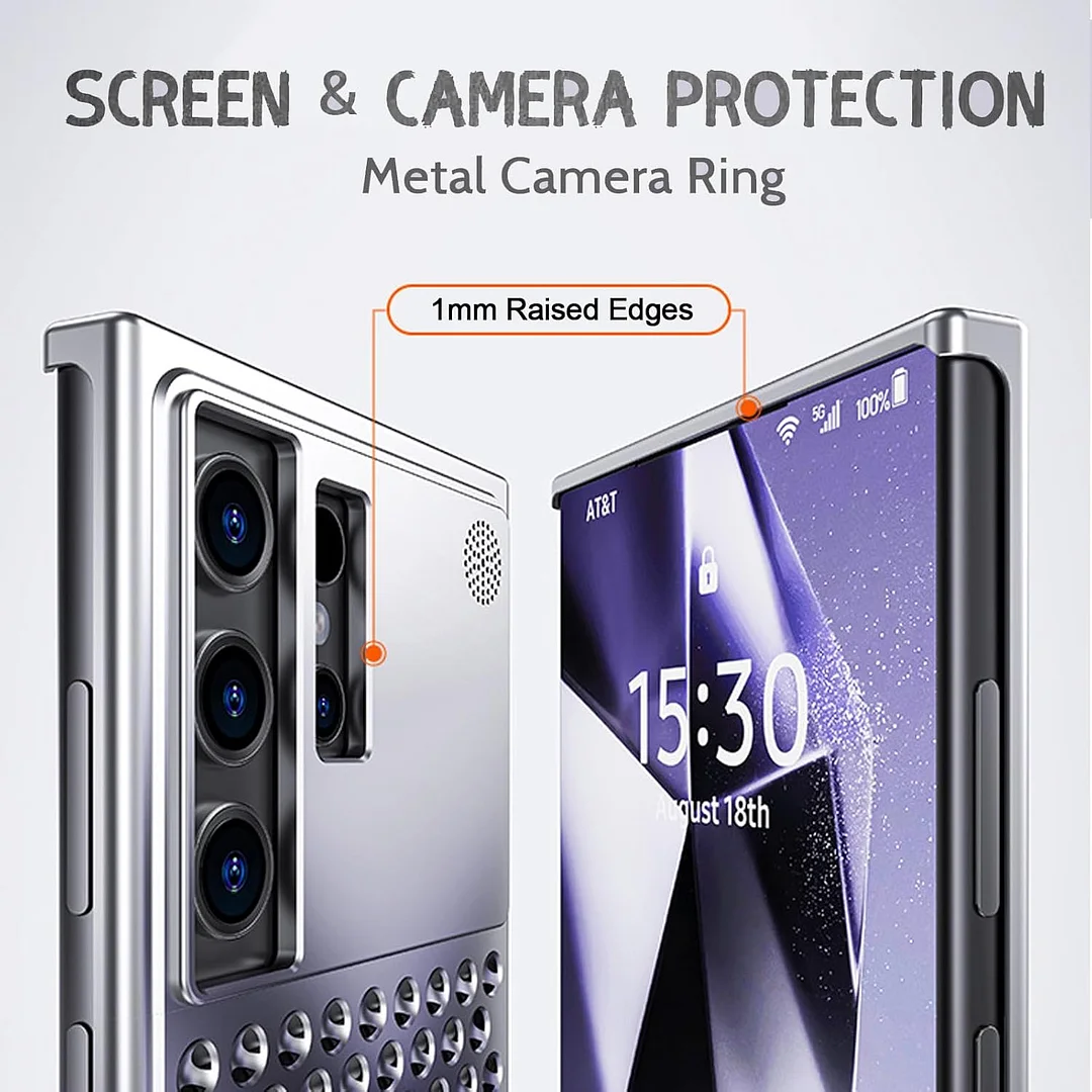 Metal Frameless Case for Samsung Galaxy S25/S24 Ultra/S25, Aluminum Alloy 3D Heat Dissipation Holes Anti-Fall Anti-Scratch Aromatherapy Case