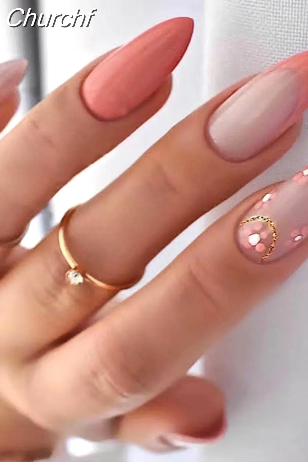 Churchf Short Almond Black Flower False Nail Finished Nail Patches French Stiletto Fake Nails Full Cover Nail Tips Press On Nail-Nail Inspo