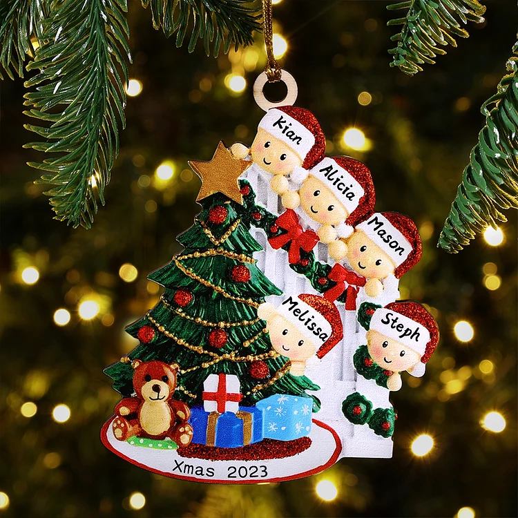 5 Names-Family Christmas Wooden Ornament Custom 5 Names Hanging Ornament Gifts For Family-Peeking Family