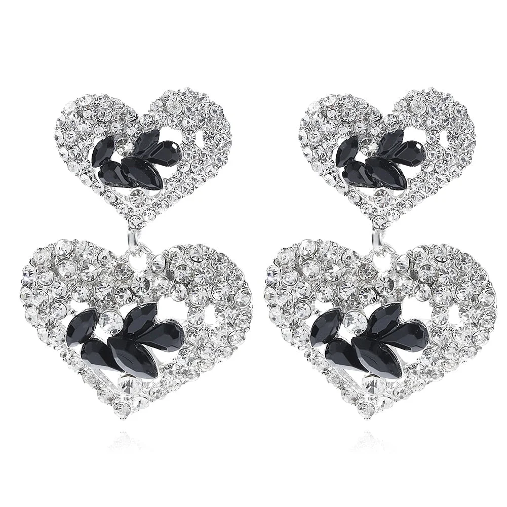 Dvacaman 2022 Valentine's Day Heart-Shaped Rhinestone Earrings For Women Shiny Statement Wedding Party Gift Crystal Drop Jewelry