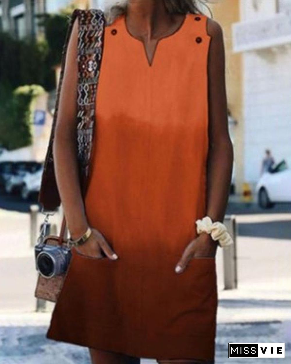 Gradient Sleeveless Round Neck Holiday Daily Fashion Mini Dresses