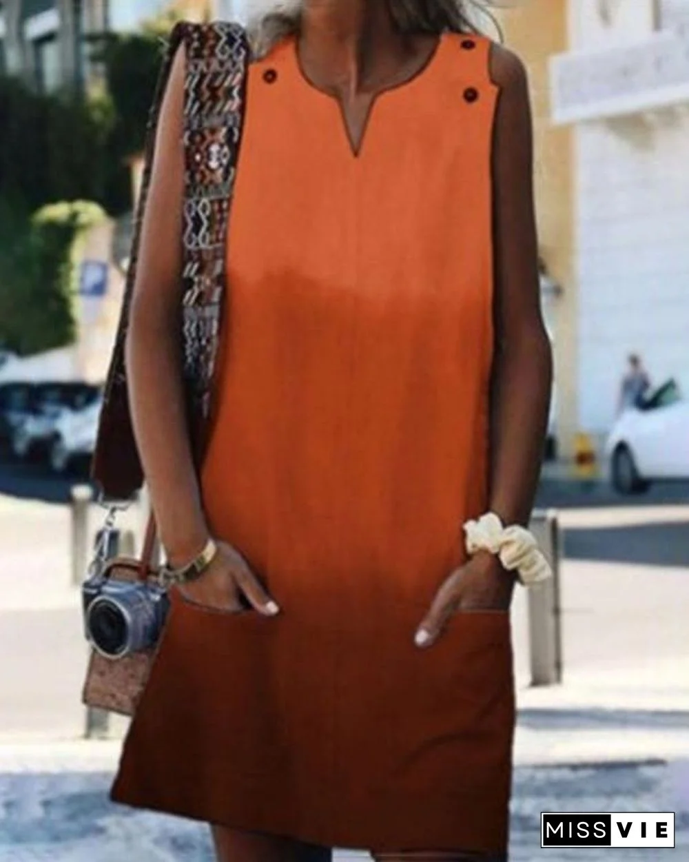 Gradient Sleeveless Round Neck Holiday Daily Fashion Mini Dresses