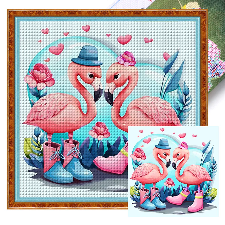 Couple Flamingos 18CT (30*30CM) Stamped Cross Stitch gbfke