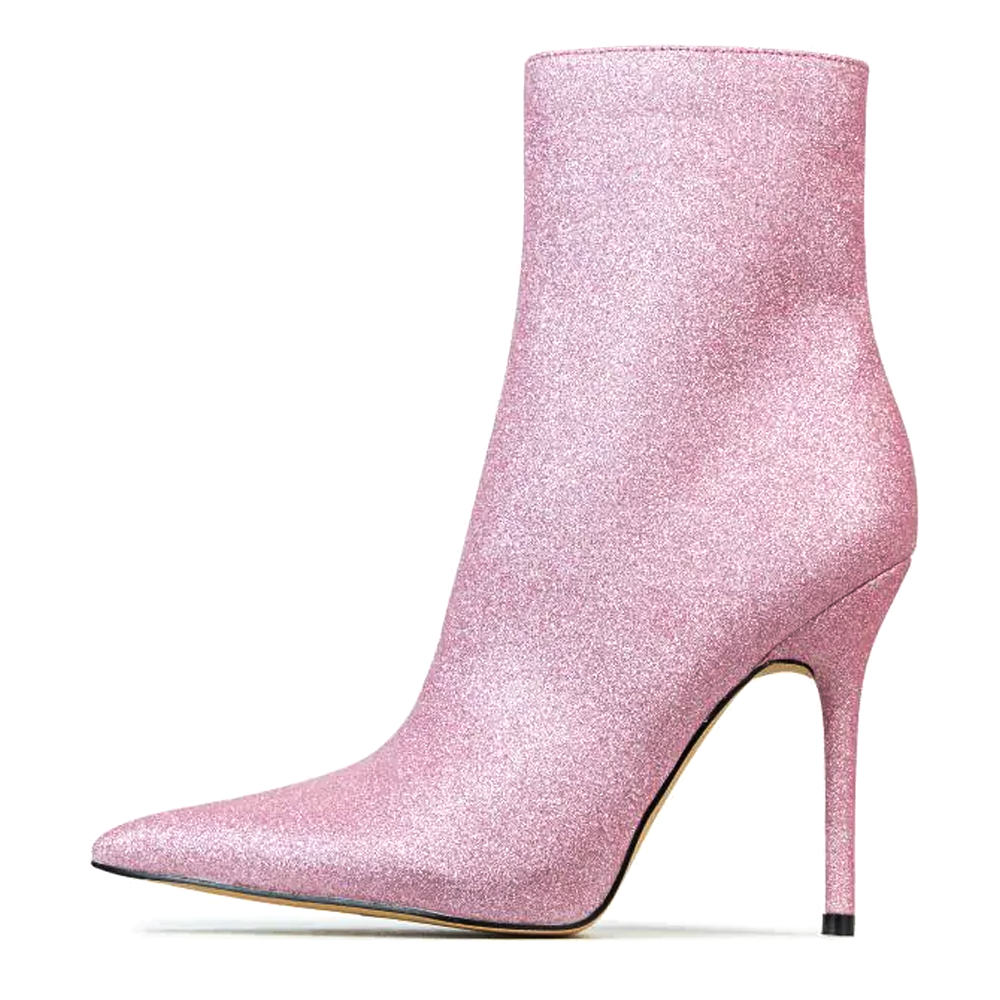 Pink Glitter Boots Stiletto Heel Ankle Boots
