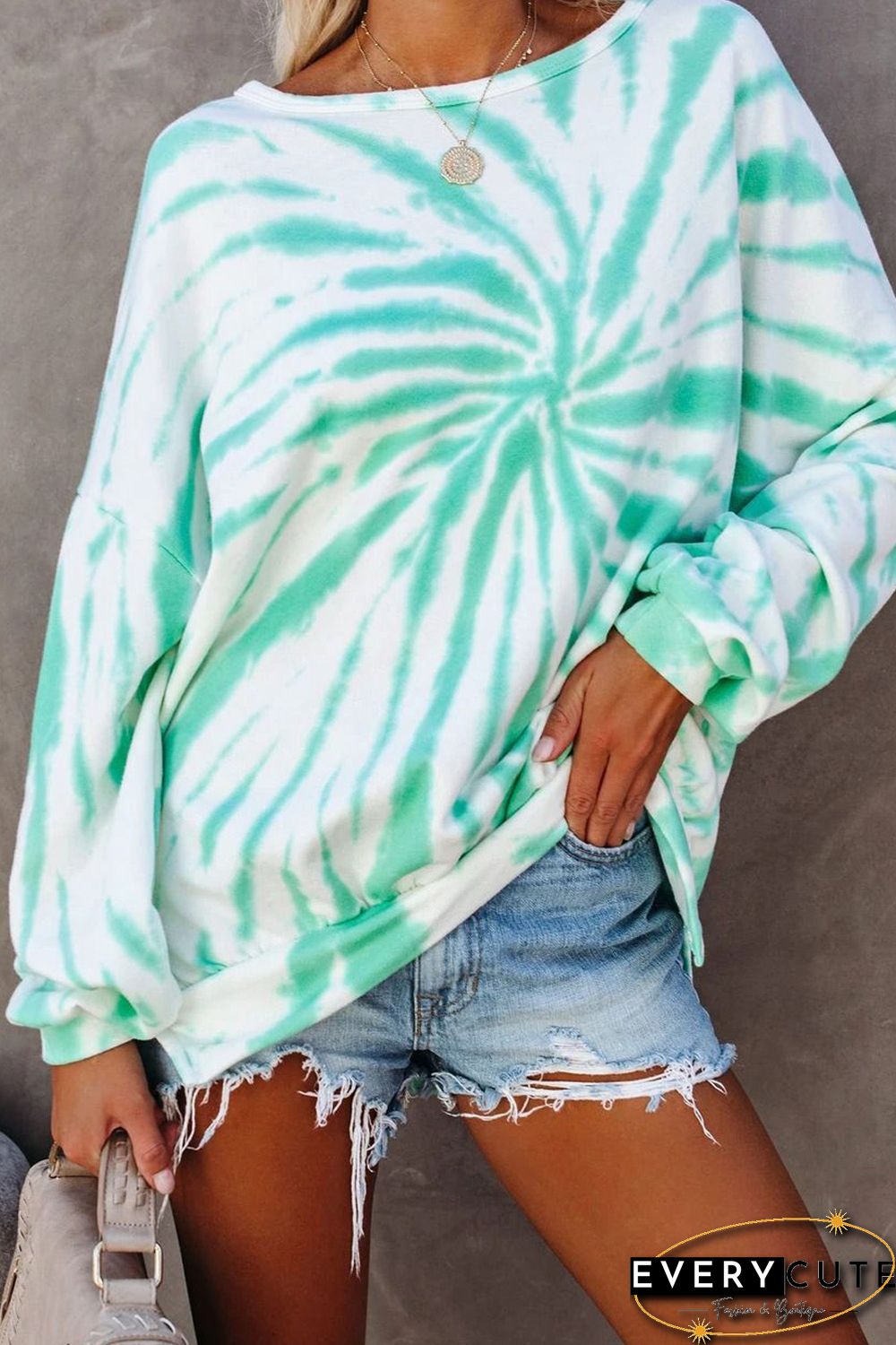 Green Relaxed Tie-dye Pullover Sweatshirt