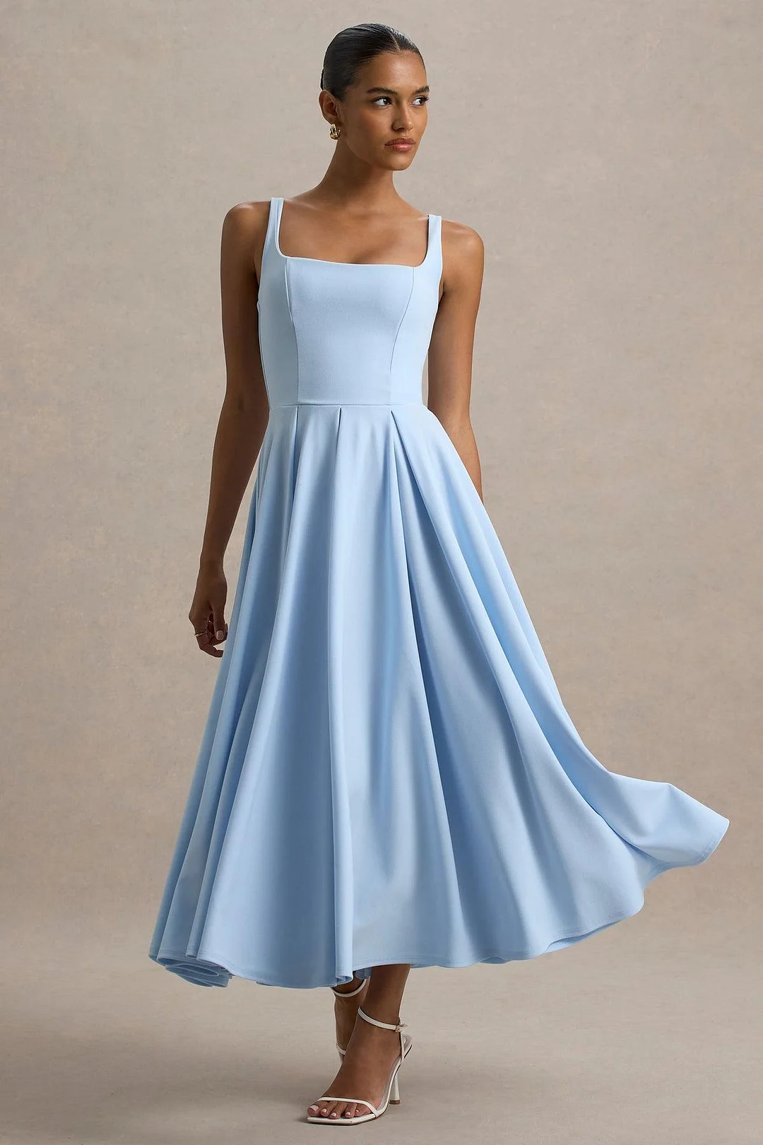 Miabel Simple Sky Blue Satin Sleeveless Spaghetti Strap A Line Prom Dress with Pleated 