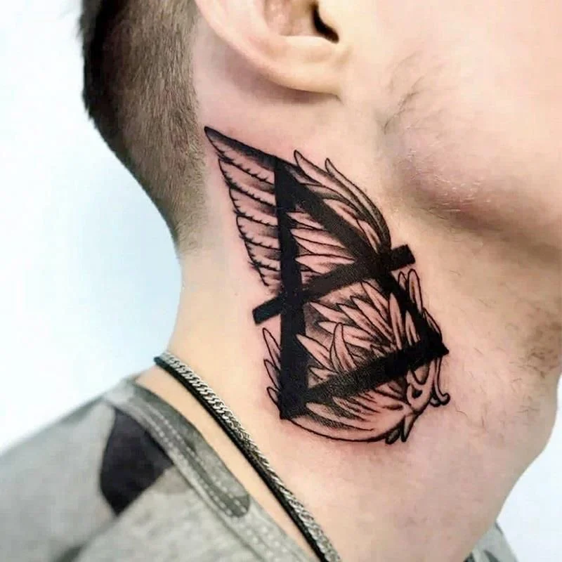 Sdrawing Color Skull Wing Temporary Tattoo Sticker Waterproof Men and Women Dark Personality Fake Tattoo Neck Ankle  Totem Tattoo Sticker