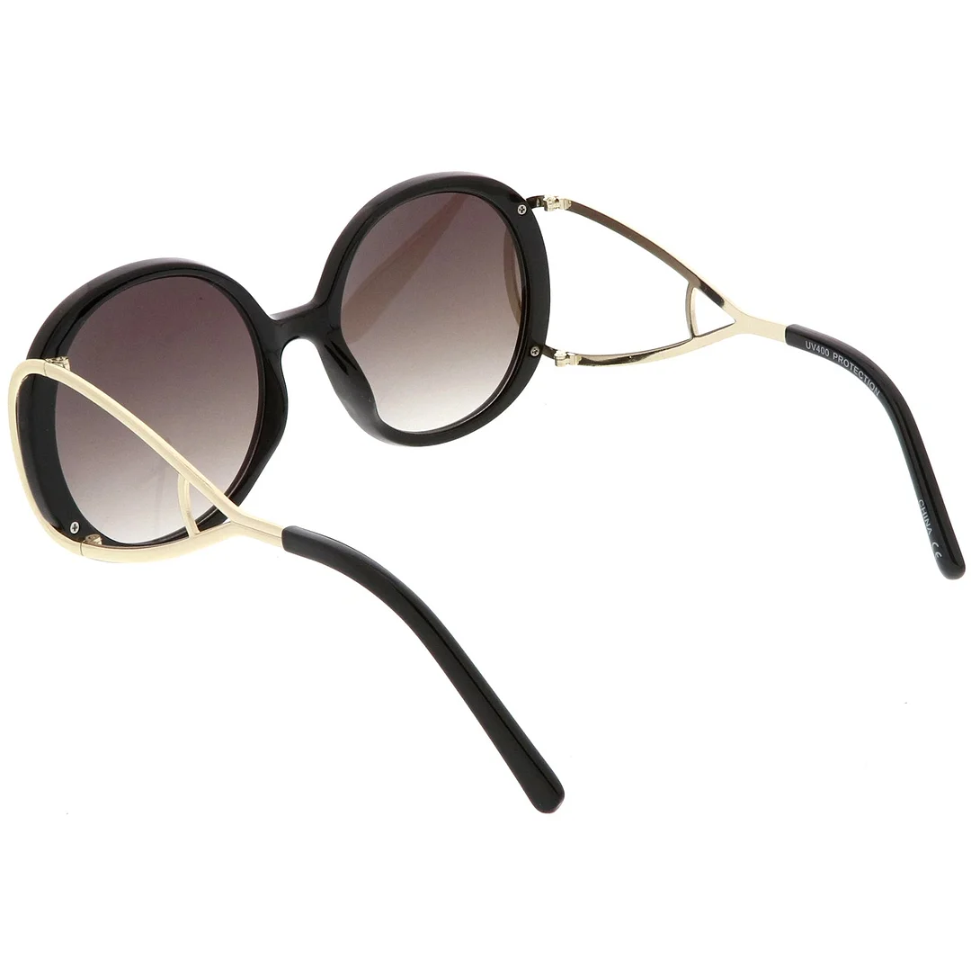 Women's Chunky Round glasses Open Metal Arms Neutral Colored Lens 55mm