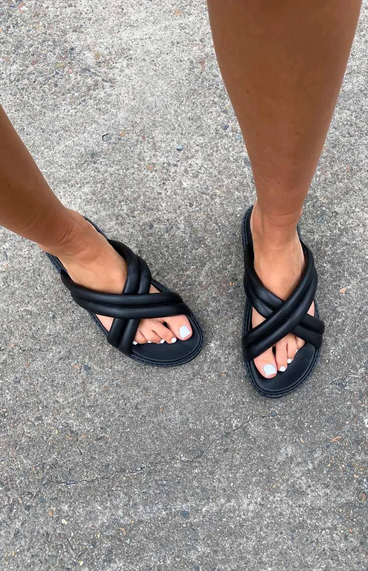 Multi Strap Criss Cross Black Sandal