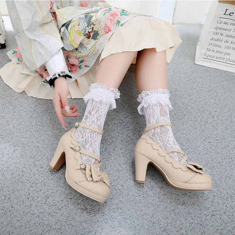 Bow Apricot/Black/White High Heels BE852