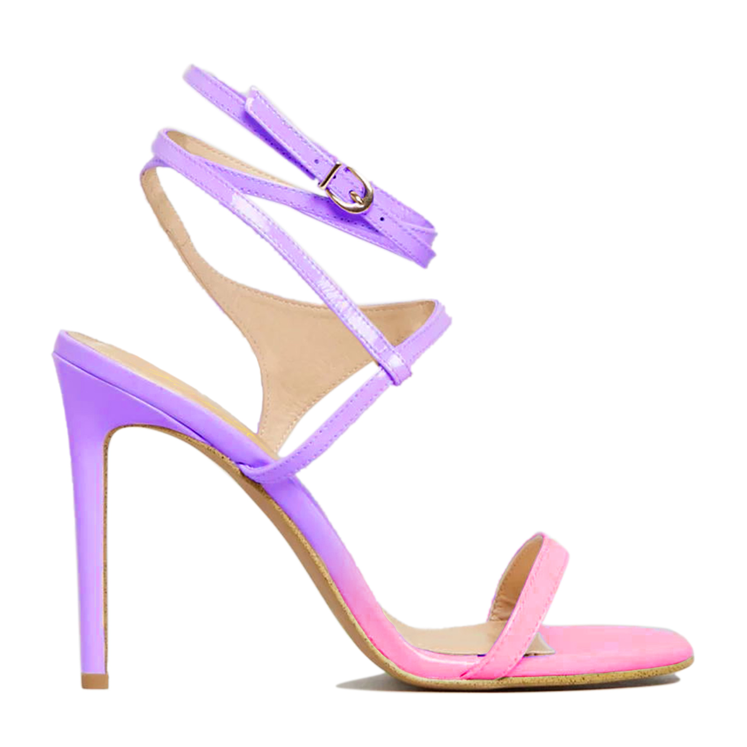 TAAFO Pink Purple Gradient Leather Women's Sandals Ankle Strap Open Toe Stiletto Buckle Dress Work Ladies 