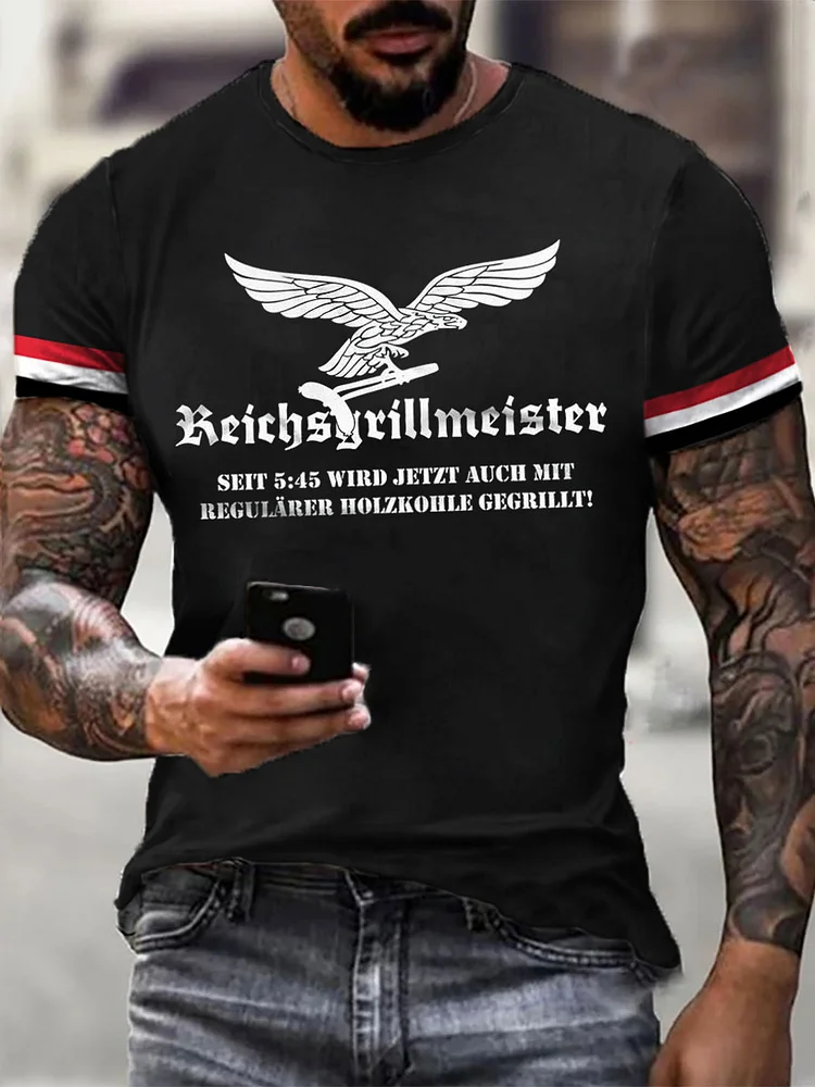 Herren-Reichs grill meister bedrucktes Kurzarm-T-Shirt