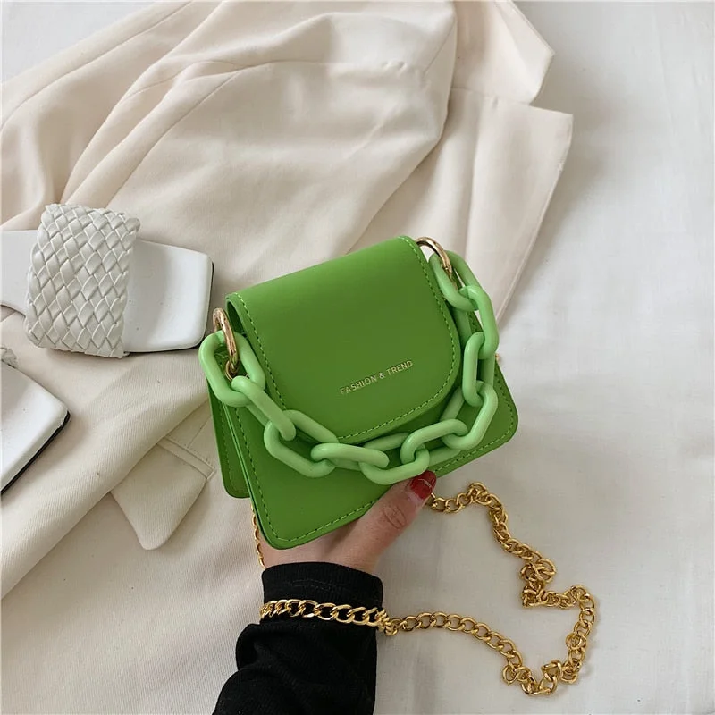 Solid color Mini Square Tote bag 2021 Summer New High-quality PU Leather Women's Designer Handbag Chain Shoulder Messenger Bag