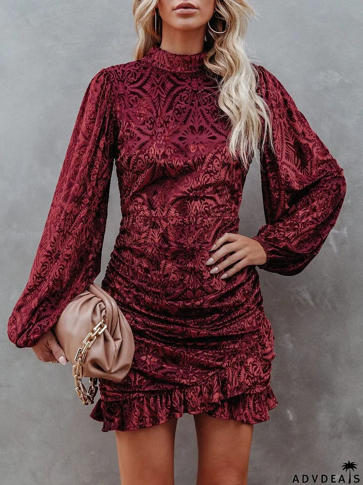 Velvet backless women puff sleeve dress