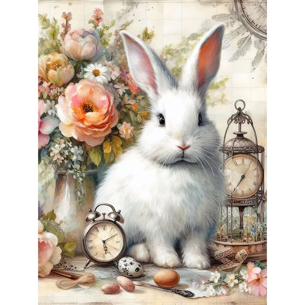 Full Round Diamond Painting - Cute Rabbit Clock(Canvas|30*40cm)