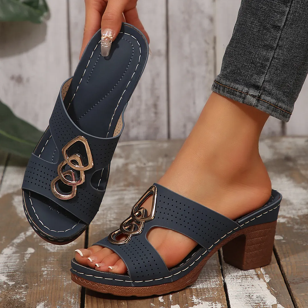 Breakj Breakj New Slope And Thick-Soled Slippers Women's Shoes Thick Heel Thick-Sed Fish Mouth Type Slippers
