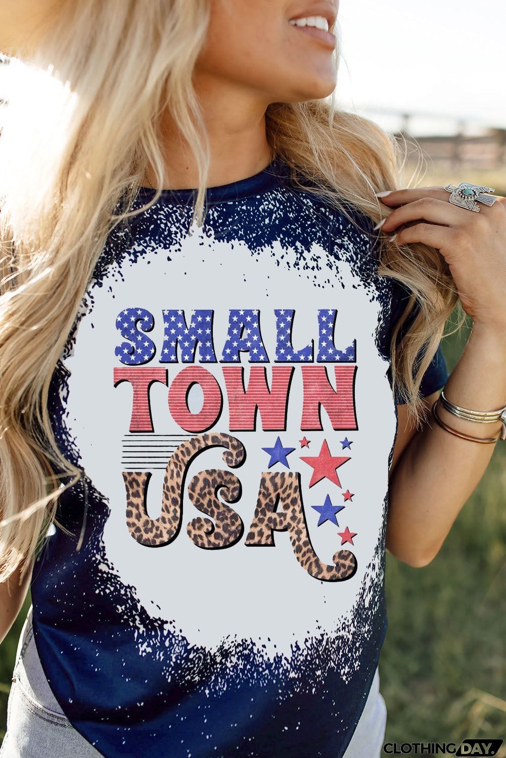 SMALL TOWN USA Graphic Print Color Block T Shirt