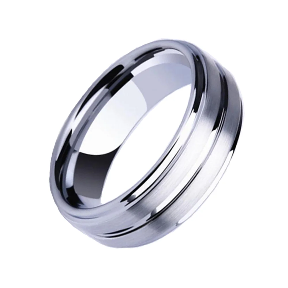6MM 8MM Tungsten Brushed Mens Wedding Bands Middle Groove High Polished Comfort