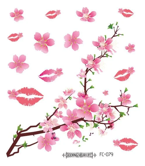 24 Kinds Flower Tattoo Temporary Body Sticker Gradient Color Pink Sakura Flowers Disposable tatouage temporaire