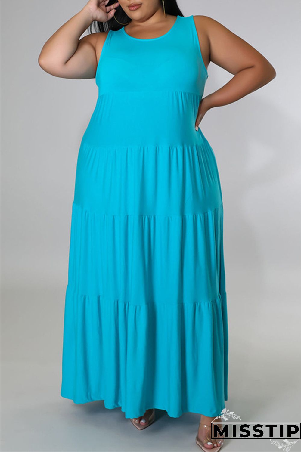 Black Fashion Casual Plus Size Solid Basic O Neck Vest Dress