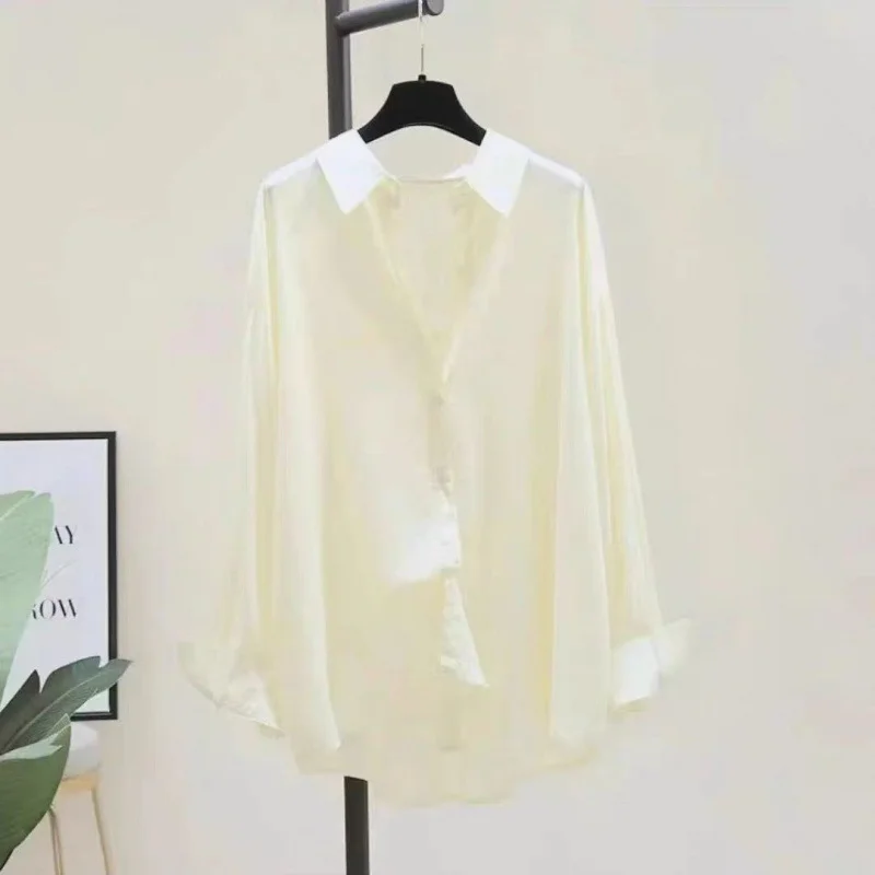 Uveng Uveng Summer Wearing Long-Sleeved White Soft Shirt Women's Korean Version Of Loose Leisure Thin Shirt