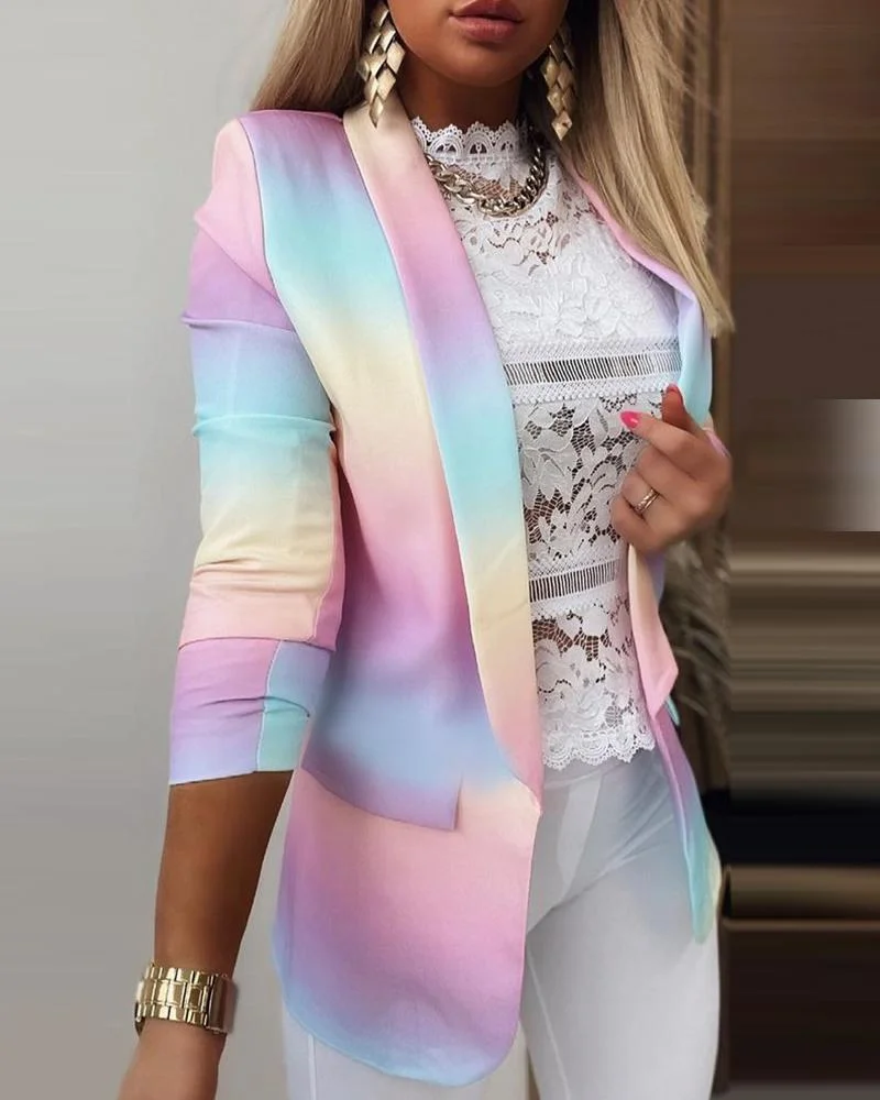 Ombre Colorblock Long Sleeve Blazer Coat