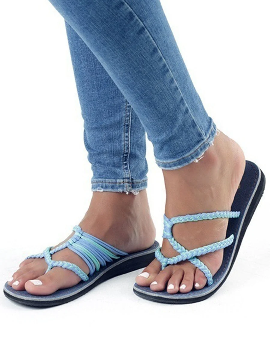 Color Block Plain Flat Peep Toe Casual Slippers