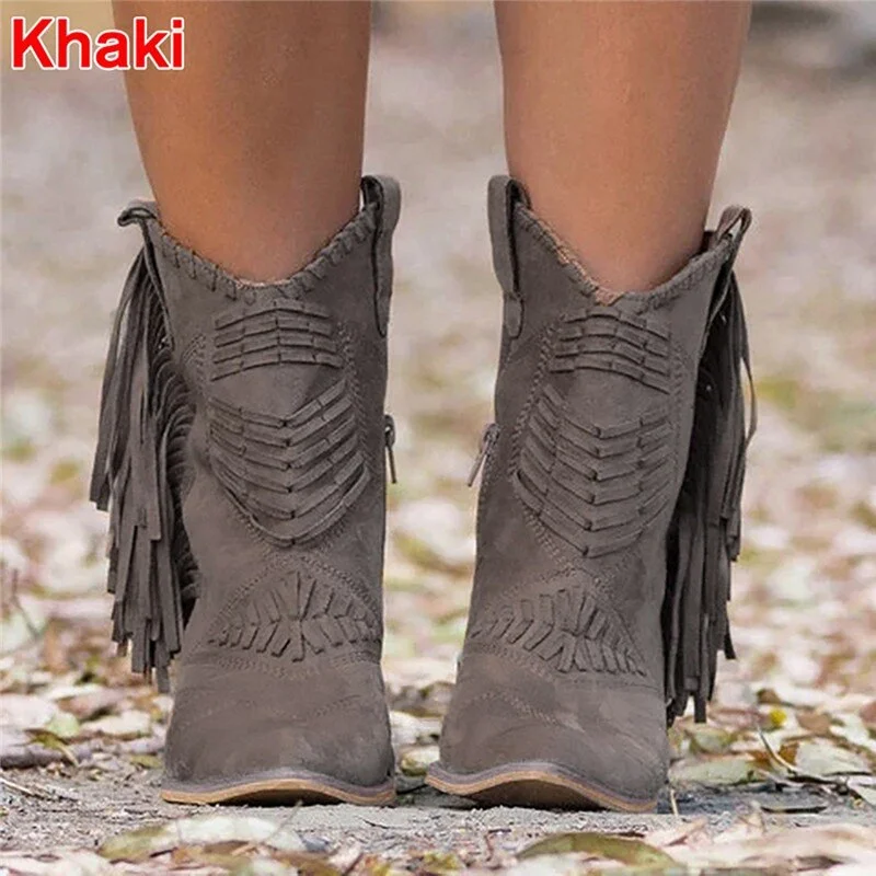 Fashion Rivet High Top Cowboy Boots Retro Pu Leather Women's Boots Pointed Long Boots Roman Style Female Boots Autumn Winter2021