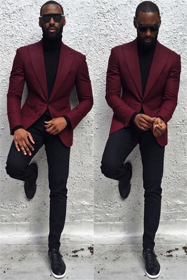 Handsome Burgundy Party Prom Suit Fot Guys With Peaked Lapel | Ballbellas Ballbellas