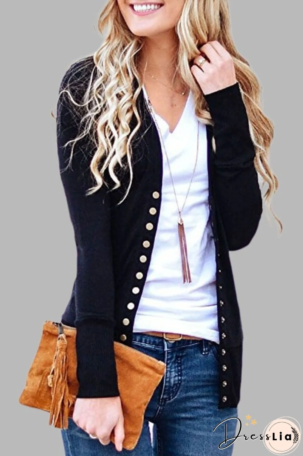 Casual Solid Color Regular Button Cardigan