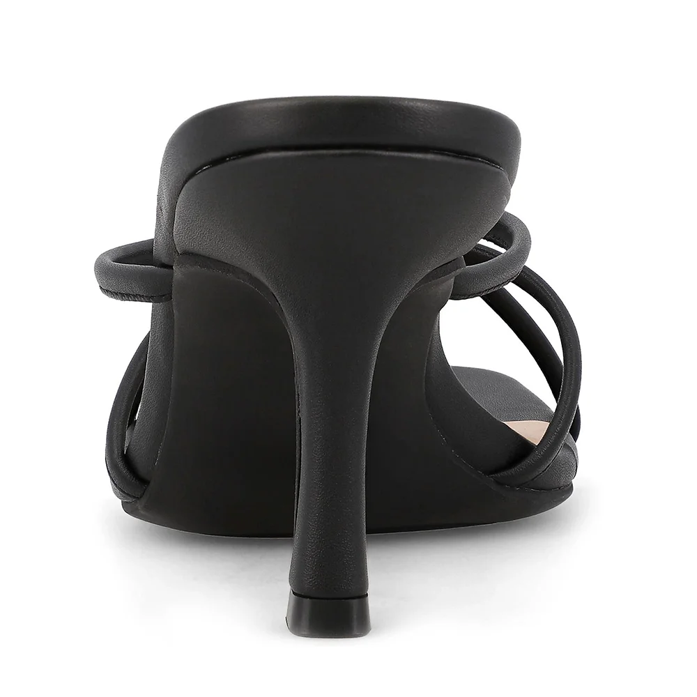 Elegant Black Square Toe Flared Heels 3 Inch Women's Mules Shoes