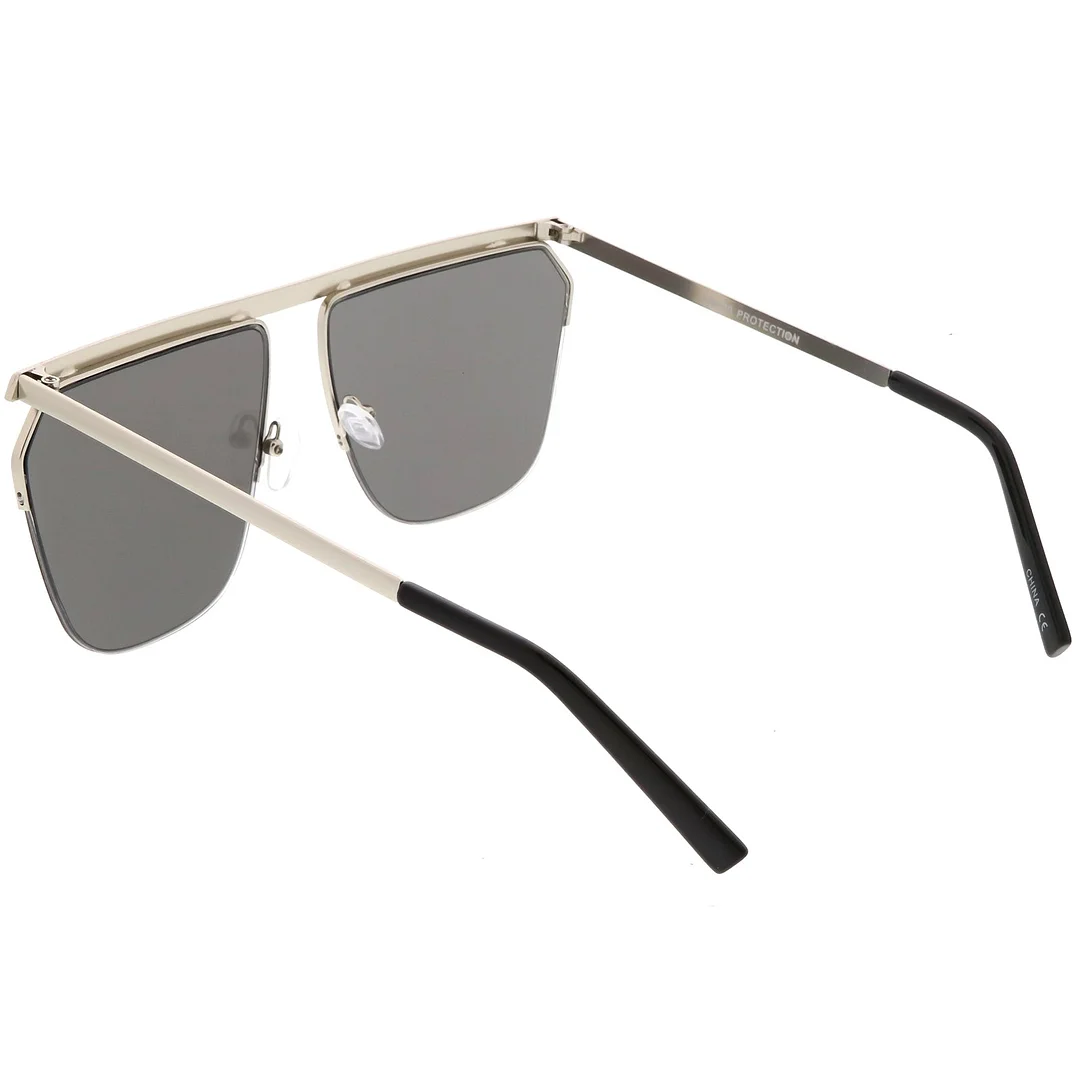 Overesize Modern Semi Rimless Aviator glasses Straight Crossbar Color Mirrored Flat Lens 63mm
