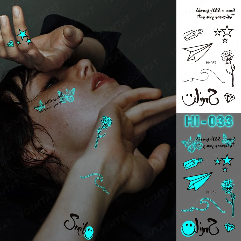 Blue Luminous Glow Tattoo Sticker Paper Airplane Waterproof Temporary Tatoo Cute Small Finger Wrist Fake Tatto For Body Art