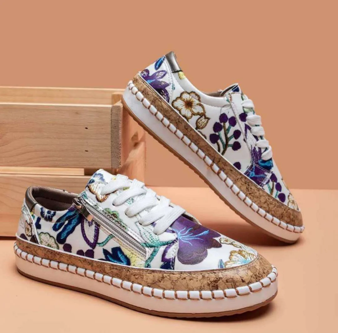 Colorblock printed lace-up flat women casual shoes | EGEMISS