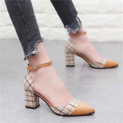 2022 Classic Shoes Women Pumps Thick Heels Shoes Ankle Strap Lattice Women's Stiletto Buckle Shoes Chaussures