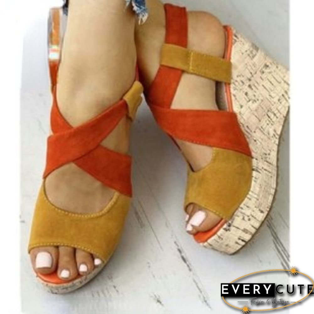 Womens Sandals-Summer Casual Platform Shoes-Open Toe Buckle Wedge Solid Mid Pumps Heel