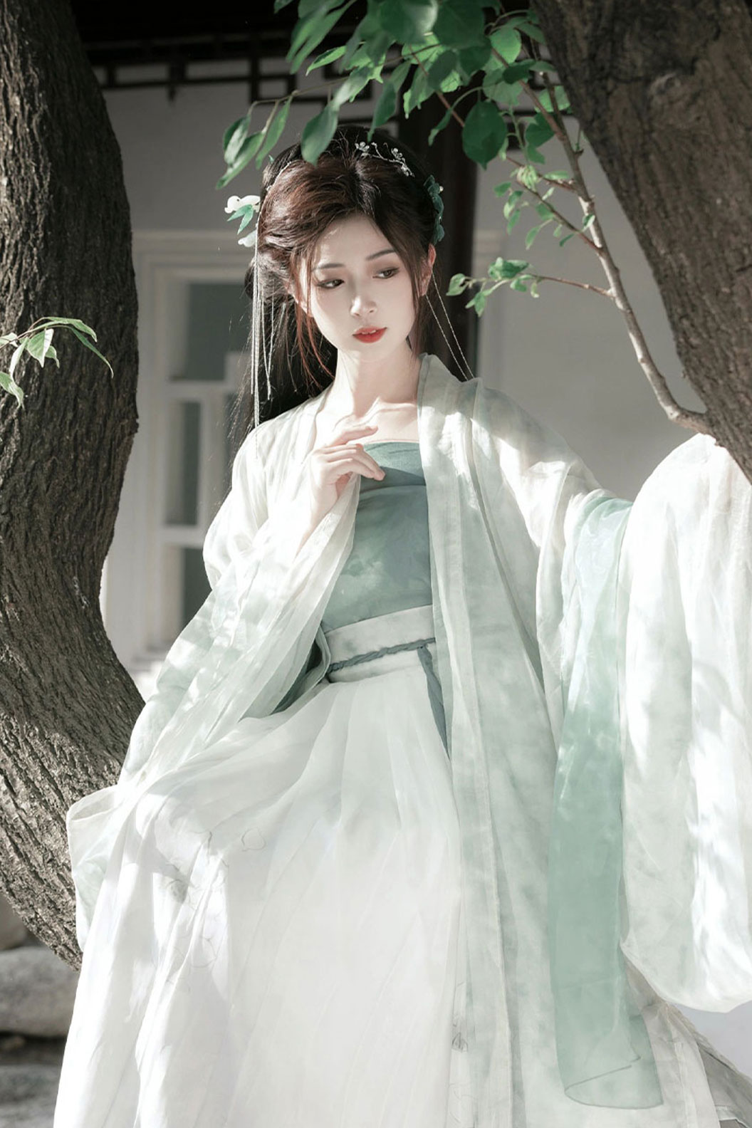 Song Dynasty Green Hanfu Dress with Chinese Style and One-Piece Skirt - liumeng 柳梦 Stupa Stones