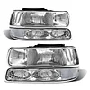 ADCARLIGHTS Headlight Assembly for 1999 2000 2001 2002 Chevy Silverado 1500 2500/1500HD 2500HD 3500/2000-2006 Tahoe/Suburban Chrome Housing with Clear Reflector