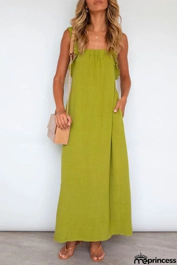 Wide Straps Backless Maxi Ruffle Beach Dress