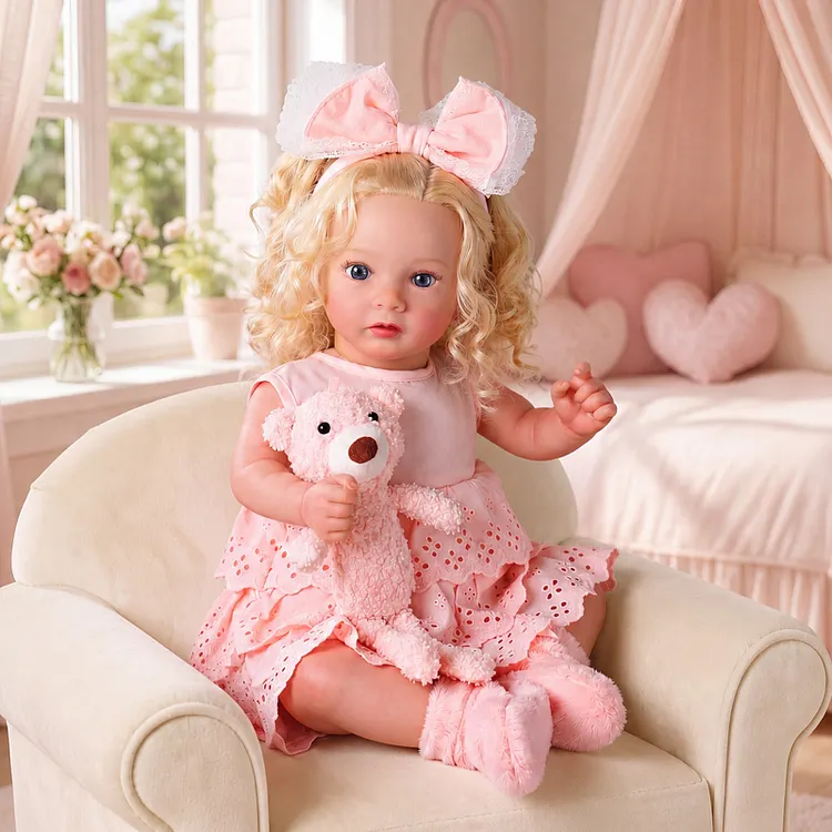 Babeside Daisy 20" Vinyl Baby Girl Doll in Pink Lace Dress &ndash; Lifelike Curly-Hair Gift