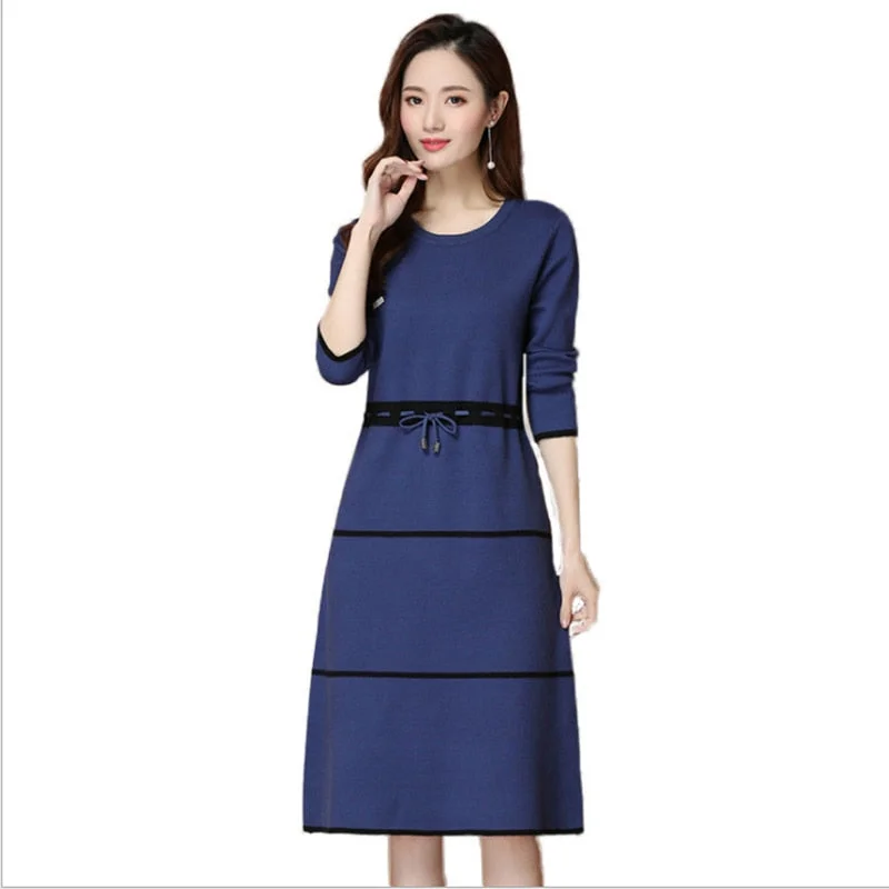 Mid Length Over The Knee With Undergarment Knitted Wool Skirt Autumn And Winter Temperament Close Waist Thin Belt Wool Skirts