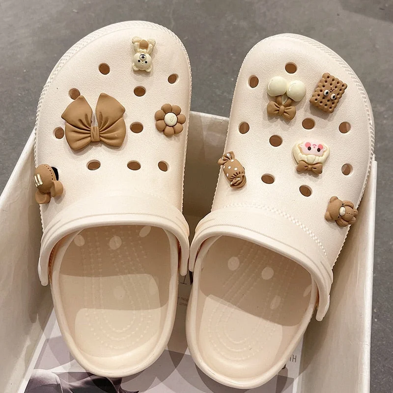 Summer Women Slippers Shoes With Charms Jewelry Garden Shoes Wedges Platform Sandals Antiskid Female Clogs Flip Flops For Woman