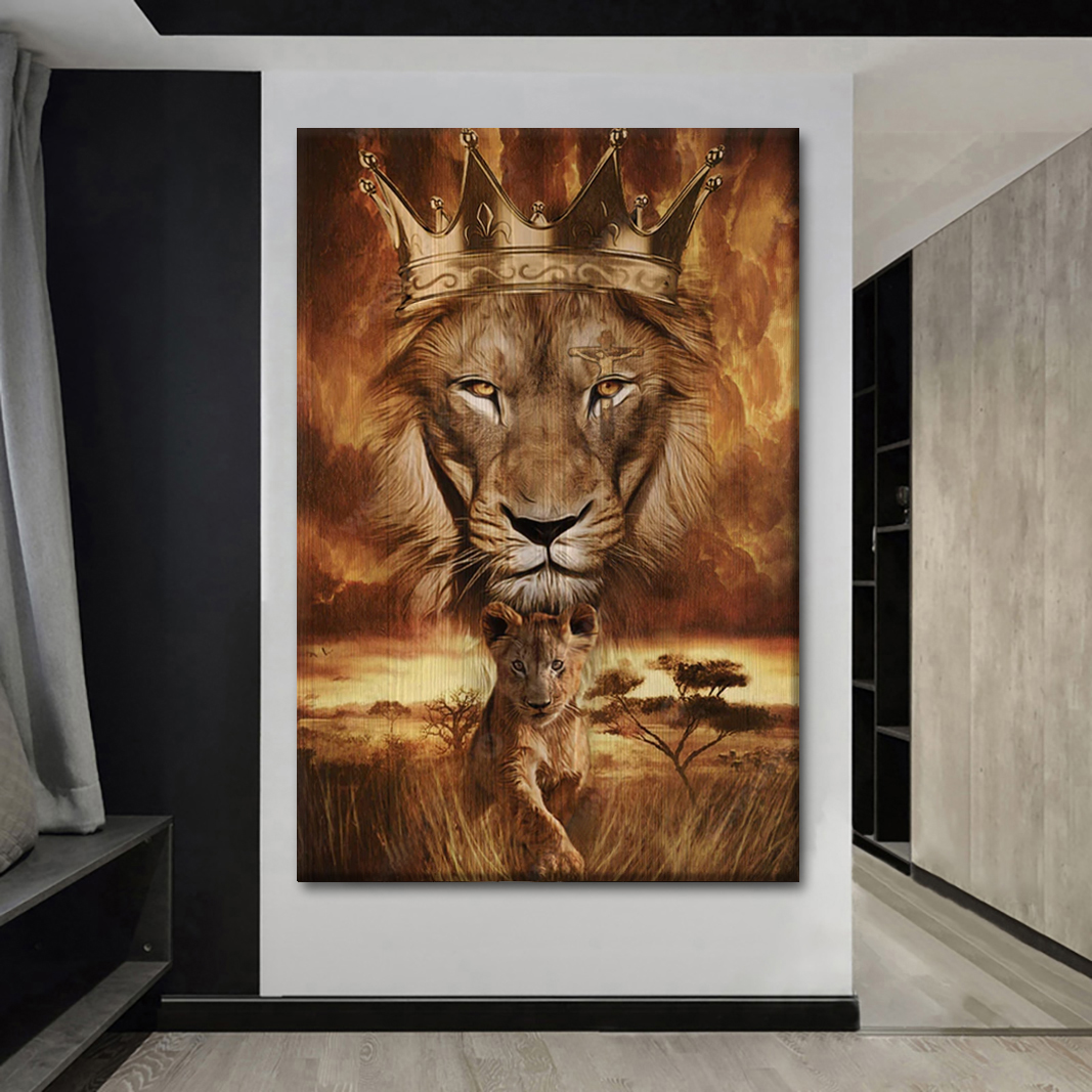 Lion Golden Crown Becoming A King Christian Canvas Wall Art 