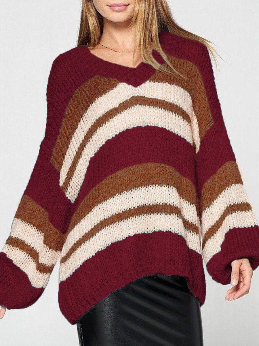Women's V-neck Long Sleeve Sweater Top